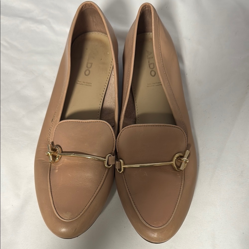 Aldo Tan Loafers with Gold Hardware